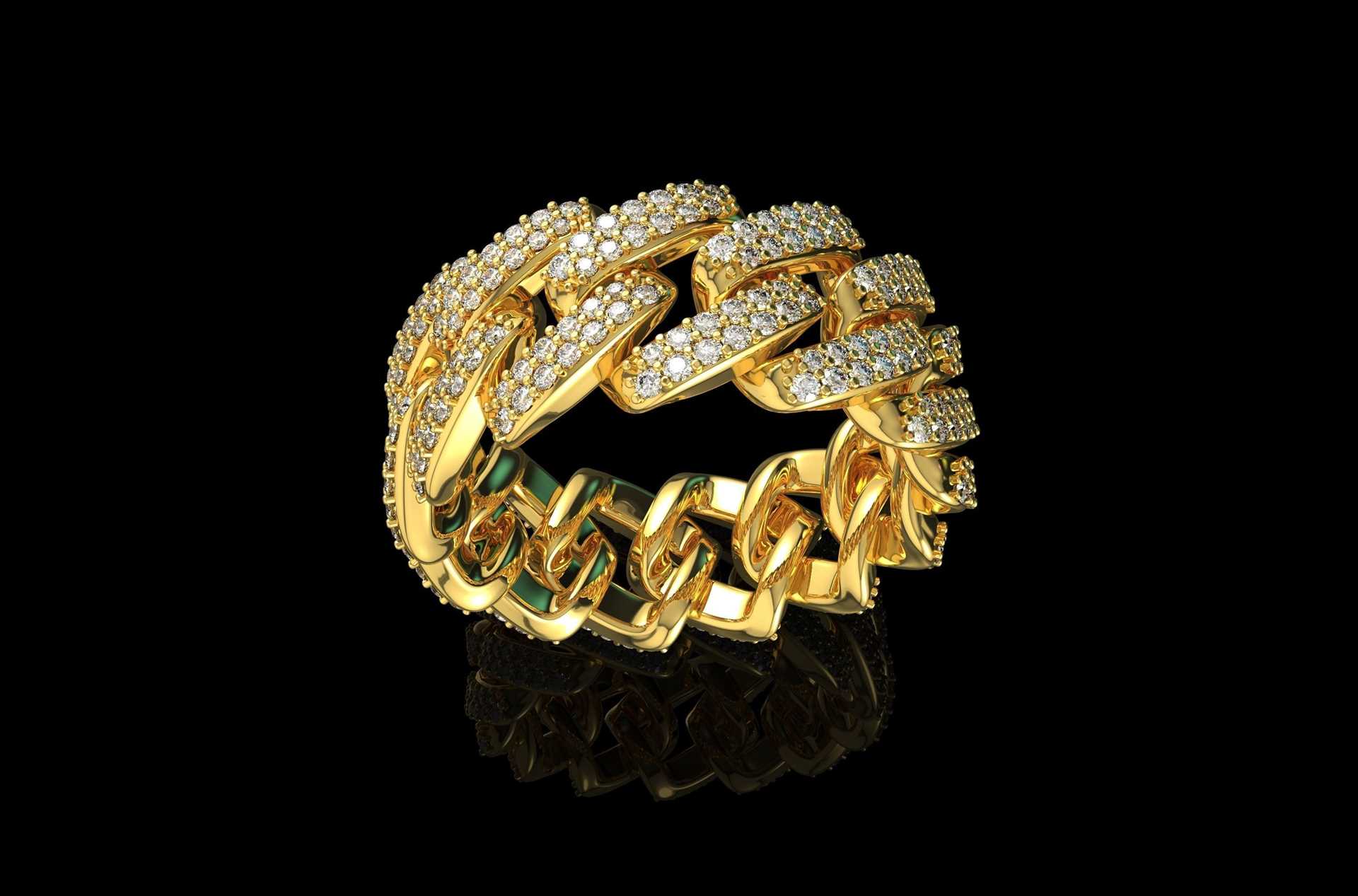 טבעת חוליות יהלומים 3.30 קראט בעיצוב זהב צהוב 14K