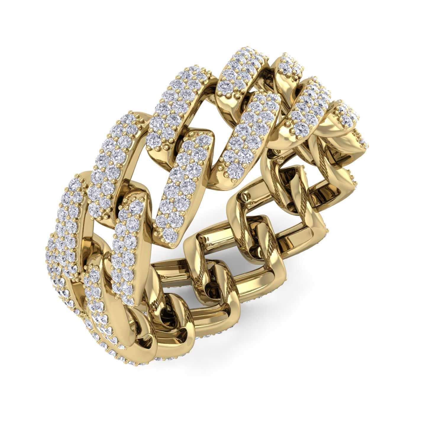 טבעת חוליות יהלומים 3.30 קראט בעיצוב זהב צהוב 14K