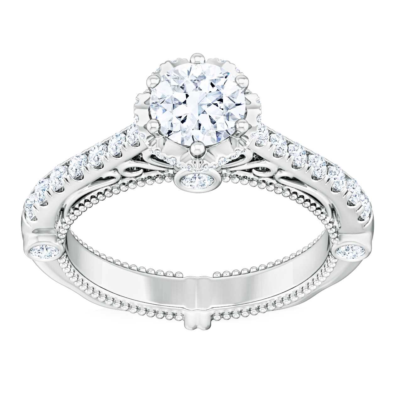 טבעת אירוסין משובצת יהלומים טבעיים סה"כ 0.88 קראט בעיצוב זהב לבן 14K