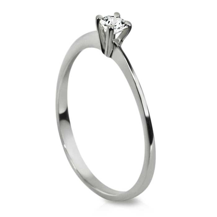 טבעת אירוסין משובצת יהלום טבעי 0.10 קראט בעיצוב זהב לבן 14K