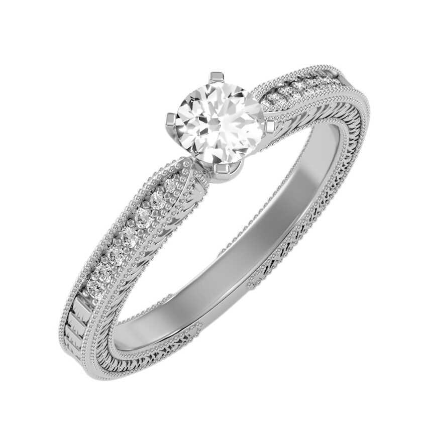 טבעת אירוסין משובצת יהלומים טבעיים סה"כ 0.44 קראט בעיצוב זהב לבן 14K
