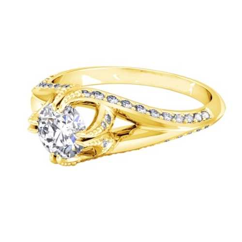 טבעת אירוסין משובצת יהלומים טבעיים סה"כ 0.80 קראט בעיצוב זהב צהוב 14K