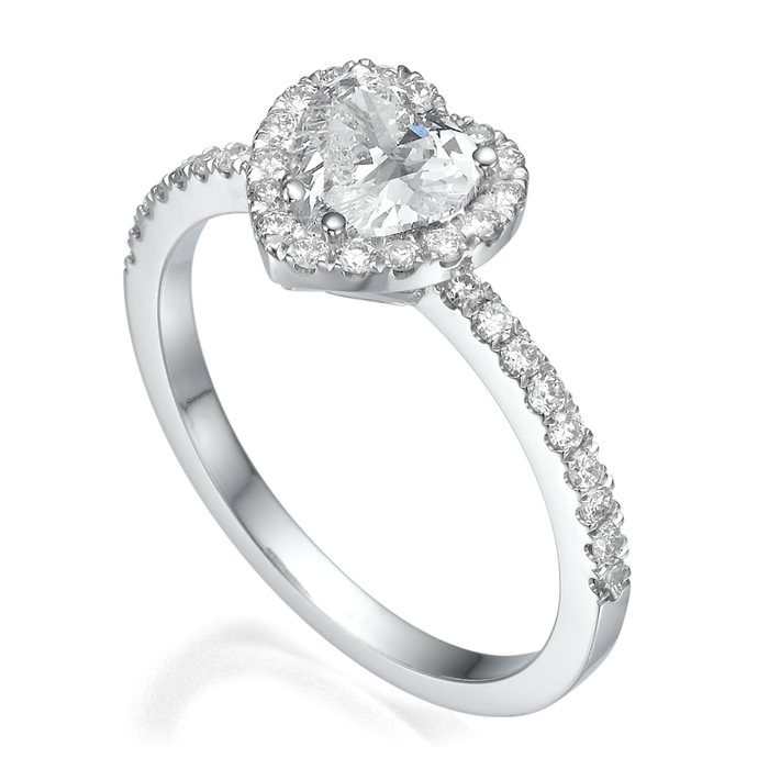 טבעת אירוסין משובצת יהלומים טבעיים סה"כ 0.85 קראט בעיצוב זהב לבן 14K