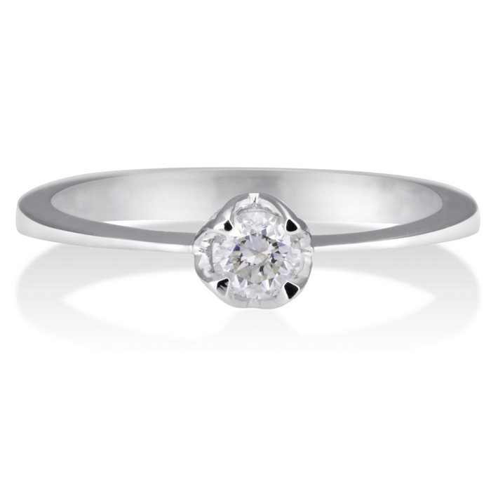 טבעת אירוסין משובצת יהלום טבעי במשקל 0.20 קראט בעיצוב זהב לבן 14K
