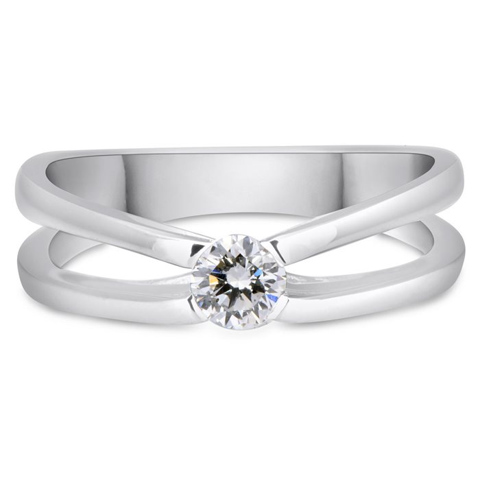 טבעת אירוסין מיוחדת משובצת יהלום טבעי במשקל 0.25 קראט בעיצוב זהב לבן 14K