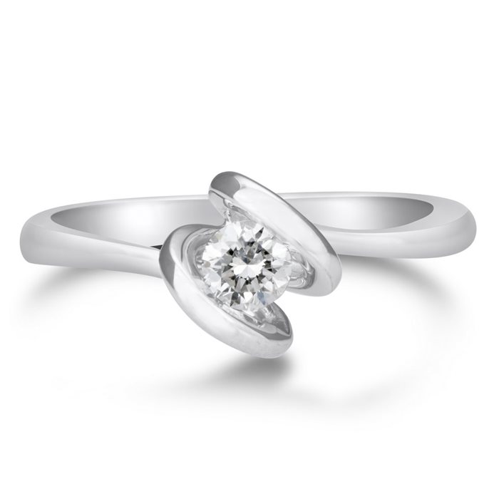 טבעת אירוסין משובצת יהלום טבעי במשקל 0.25 קראט בעיצוב זהב לבן 14K