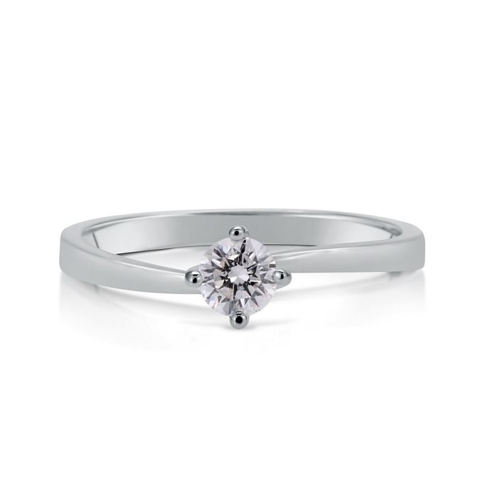 טבעת אירוסין סוליטר קלאסית משובצת יהלום טבעי במשקל 0.25 קראט בעיצוב זהב לבן 14K