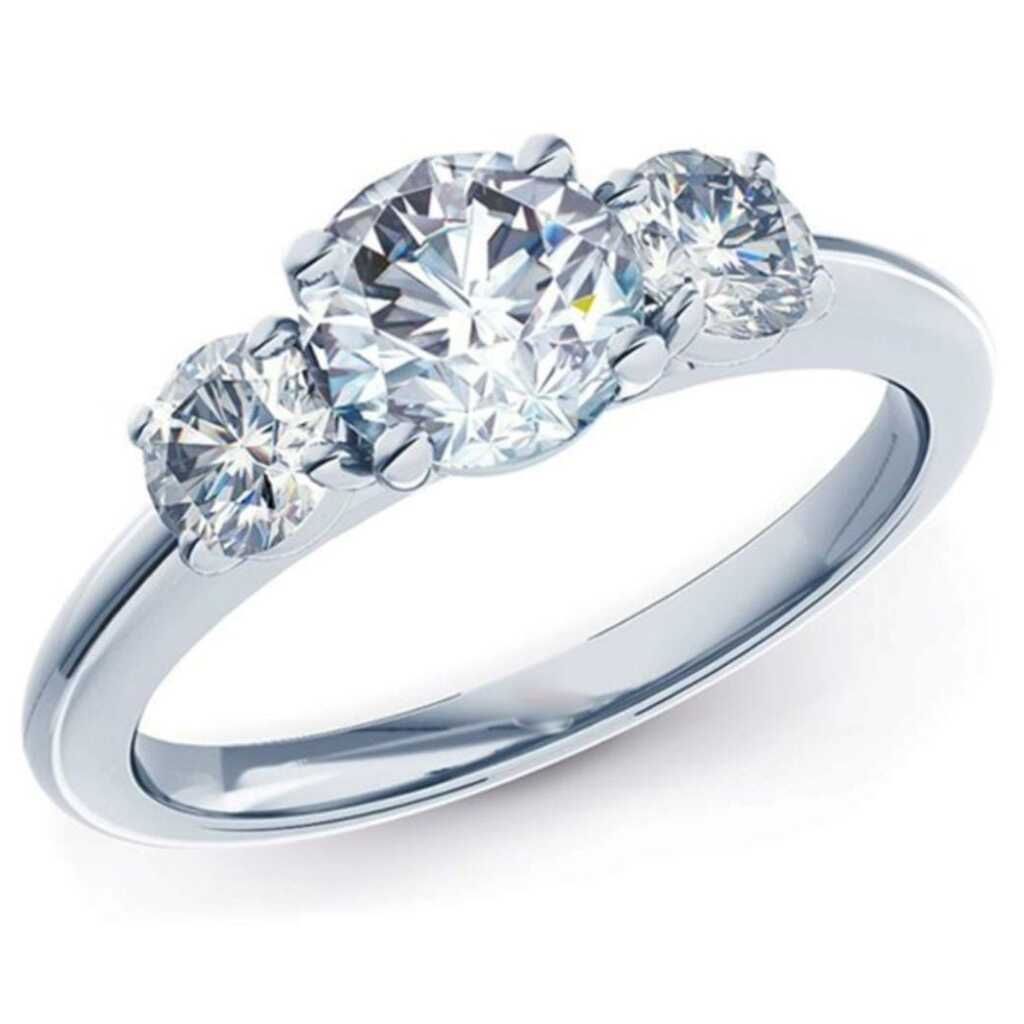 טבעת אירוסין משובצת 3 יהלומים טבעיים סה"כ 1.90 קראט בעיצוב זהב לבן 14K