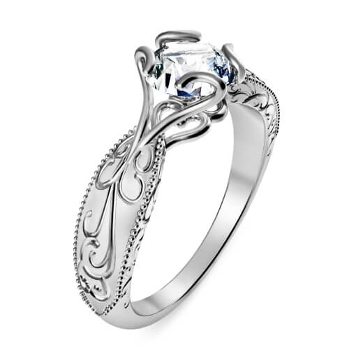 טבעת אירוסין בעיצוב וינטג' זהב לבן 14K משובצת יהלום טבעי 0.30 קראט