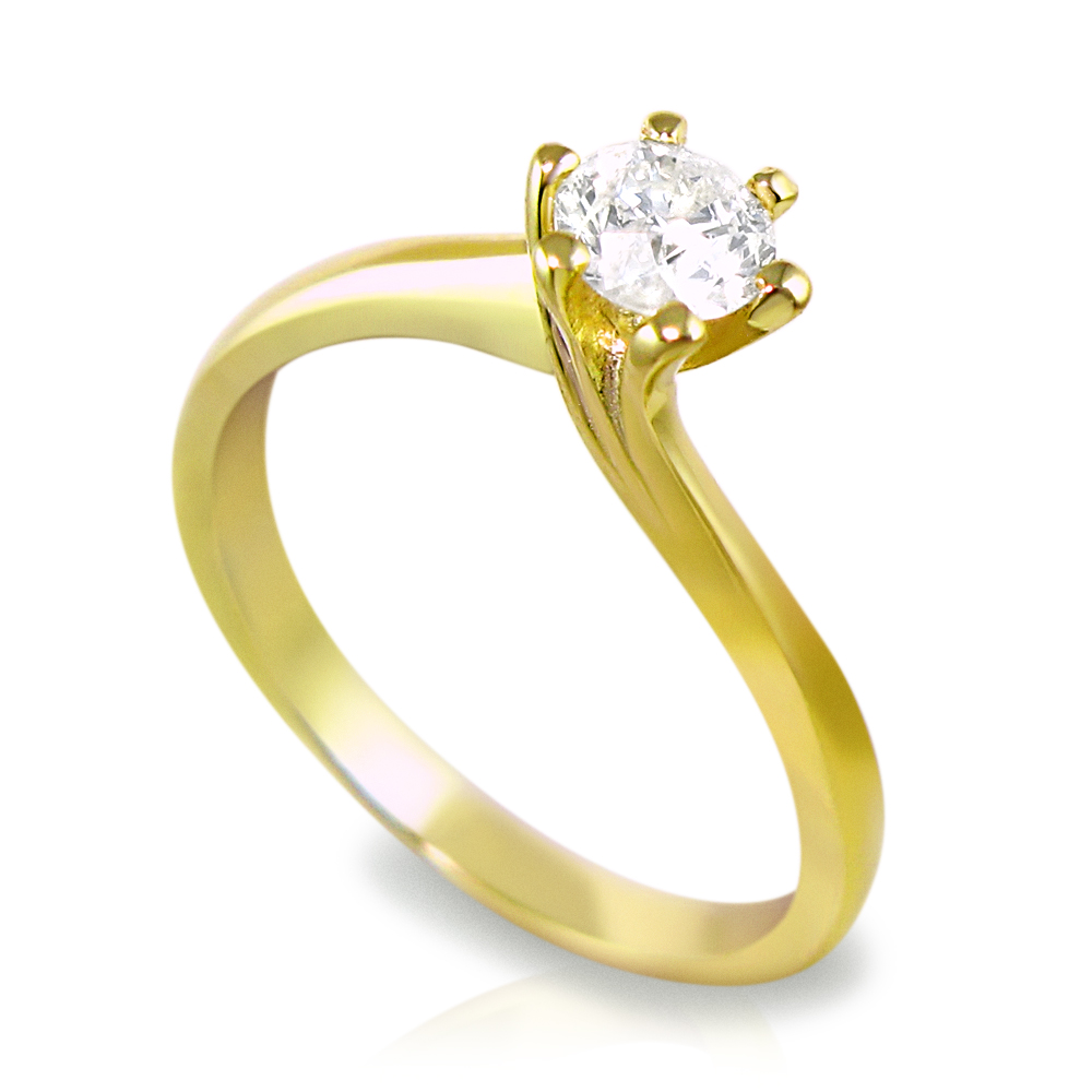 טבעת אירוסין משובצת יהלום טבעי 0.20 קראט בעיצוב זהב צהוב 14K