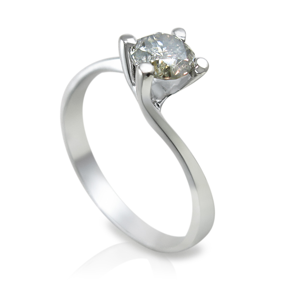 טבעת אירוסין משובצת יהלומים טבעיים 0.20 קראט בעיצוב זהב לבן 14K