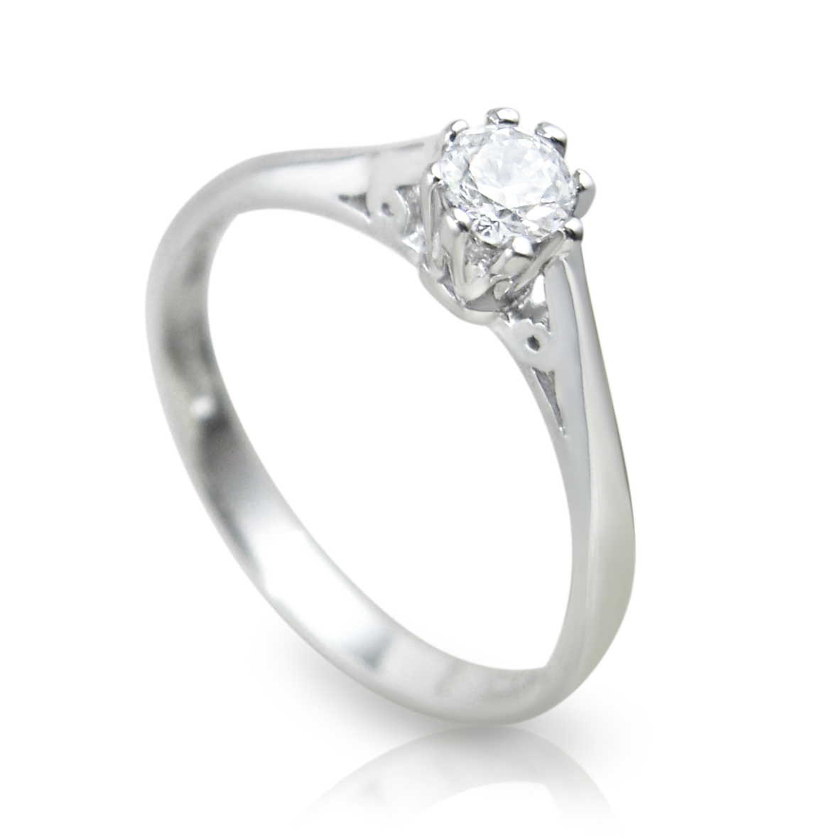 טבעת אירוסין זהב לבן 14K משובצת יהלום טבעי במשקל 0.20 קראט