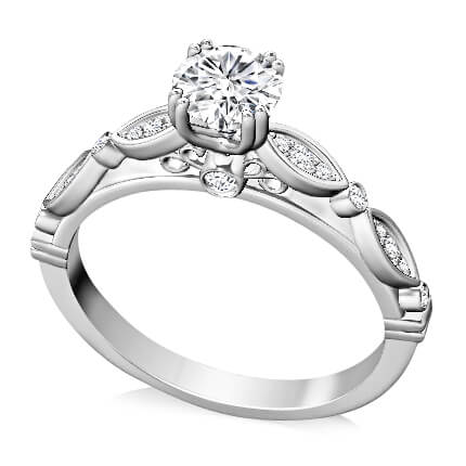 טבעת אירוסין משובצת יהלומים טבעיים סה"כ 0.48 קראט בעיצוב זהב לבן 14K