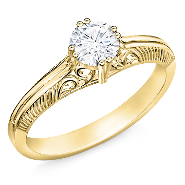 טבעת אירוסין משובצת יהלום טבעי 0.30 קראט בעיצוב זהב צהוב 14K